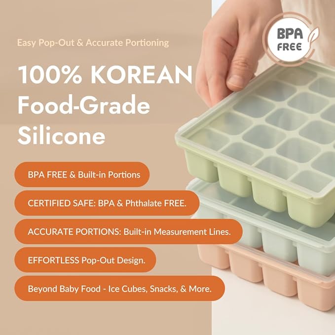 Baby Food Storage Silicone Cubes with Clip-On Lid Freezer Tray Baby Food Soups Purees Ice Easy and Safe Design Made in Korea (12 Ocean Blue)