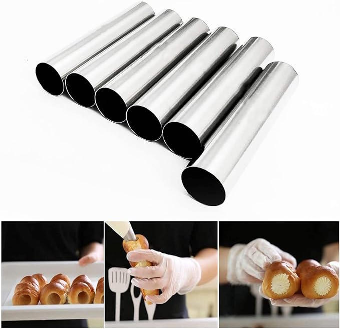 VolksRose 16pcs Cannoli Tubes Kit, Stainless Steel Cannoli Forms Tubular Shaped Baking Molds for Danish Pastry Lady Lock Form Croissant Shell Ice Cream Puff Waffle Cream Roll
