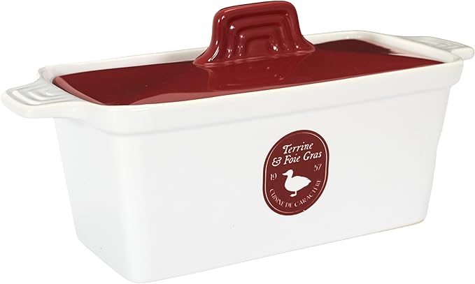 Saveur et Degustation KC2301 Foie Gras Terrine with Press, Ceramic, Red/White, 25.5 x 11 x 27 cm
