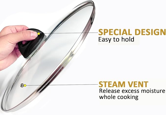 Glass Lids for Pot and Pan, 8, 9.5, 10.25, 11, 12, 12.6, 13.5, 14 Inch Tempered Replacement for Covers Kitchen Cookware, Frying Pan, Wok, Skillet (11 Inch)