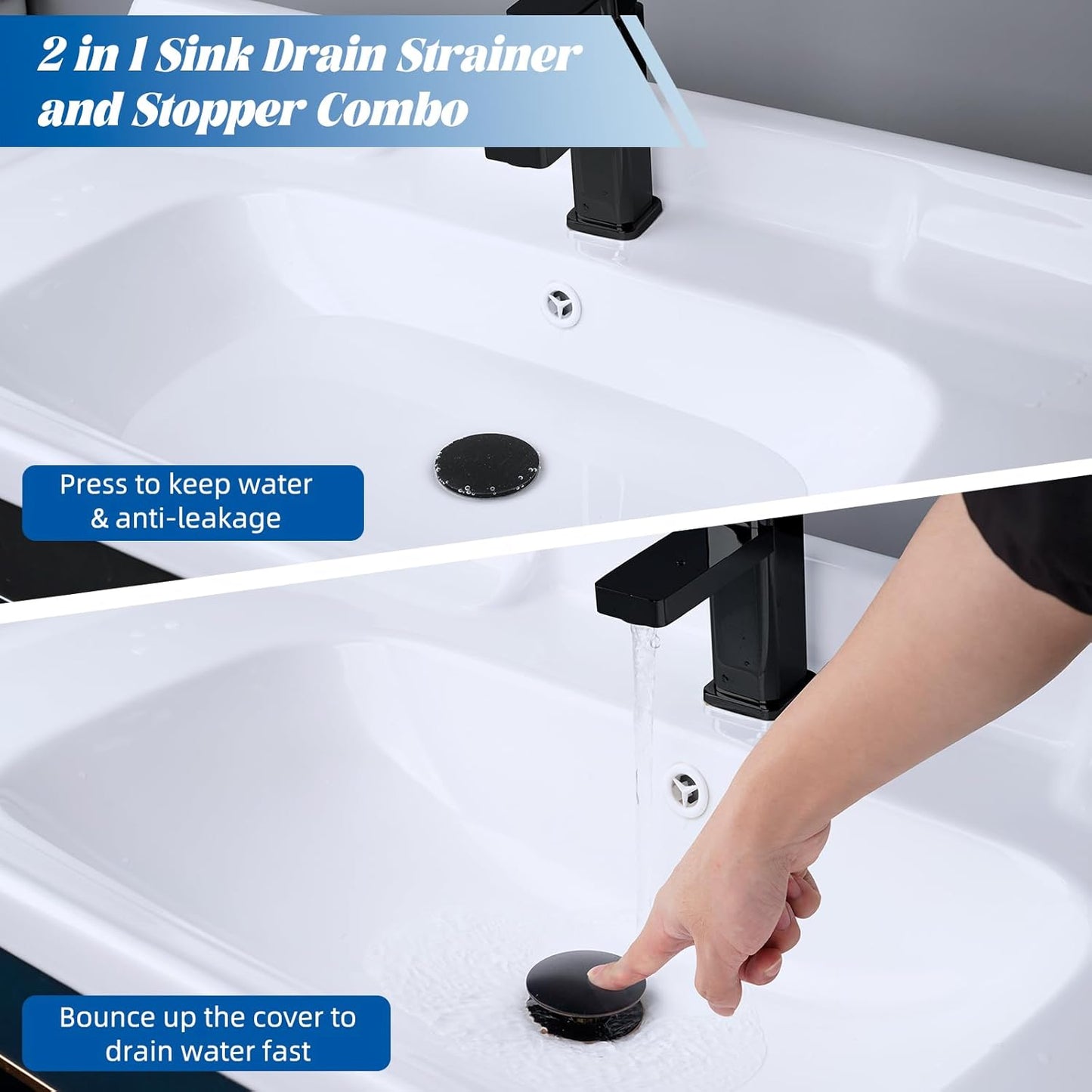 Hibbent All Metal 2 in 1 Bathroom Sink Stopper, Universal Pop Up Drain Strainer, Brass Bullet Core Push Type Stopper for 1.1''~2.3'' Basin, Big Push Button, Anti Clogging Filter, Oil-Rubbed Bronze