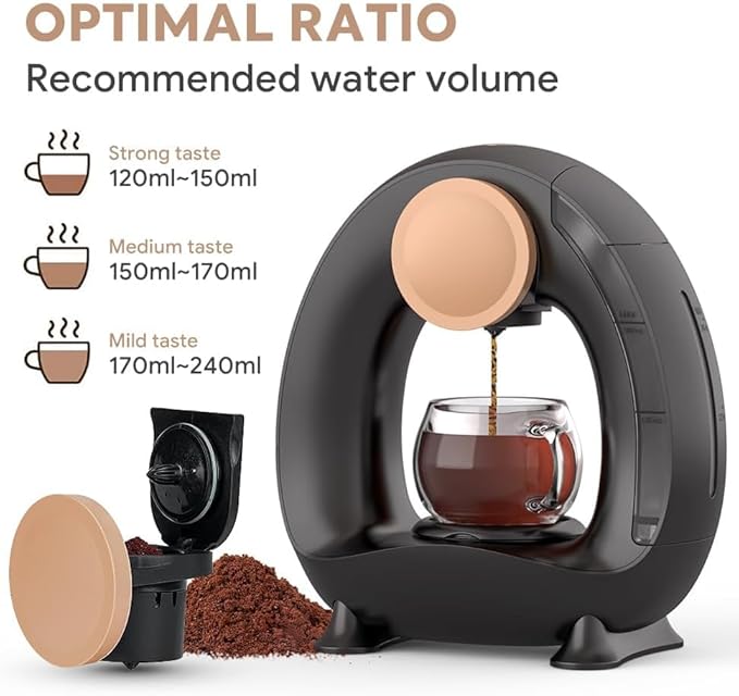Single-Serve Coffee Maker, 2 in 1 One Cup Coffee Machine Compatible with K-Cup Pod & Coffee Grounds/Tea with One Button Operation,Fast Brew in 1 minute,Compact For Home, Office, RV and Dorm (Black)
