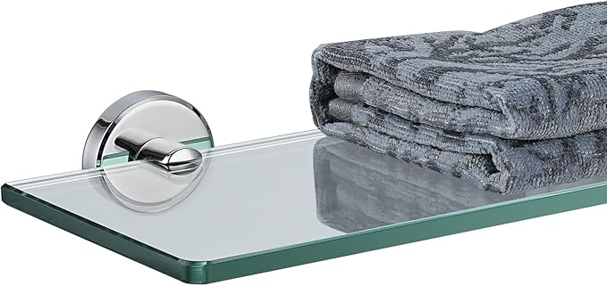 JQK Bathroom Glass Shelf Chrome, Tempered Glass Shower Storage 12 by 5 inches, 304 Stainless Steel Polished Chrome Wall Mount, TGS101L12-CH