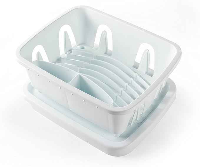Camco RV Mini Dish Drainer & Tray - Features a Sloped Drain Tray Design, Heavy-Duty Construction - Ideal for Small Spaces, Apartments, Boats, and More -9.5" L x 11.7" W x 4.75" H - White (43511)