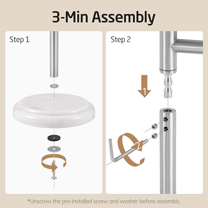 KES Anti Wobble Hand Towel Holder Stand with Weighted Marble Base, F Shape Swivel Countertop Hand Towel Stand for Bathroom, Vanity, Kitchen, Rustproof 18/8 Stainless Steel Brushed Finish, BTH242-2