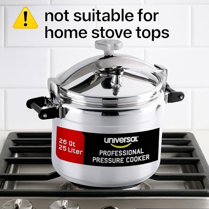 Universal (Large) 26-Quart Aluminum Pressure Cooker for Professional Use – Commercial-Grade, 1 Safety Valve, Reinforced Handles, Easy-Open Lid, – Ideal for Large Kitchens, and Restaurants
