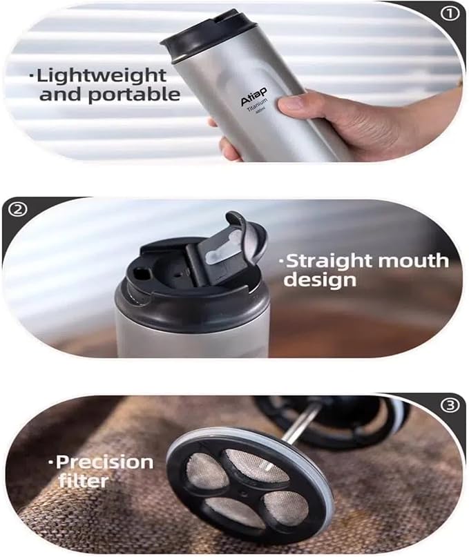 Titanium Water Bottle French Press Pot Milk Frother Coffee Cups Double Layer Thermal Insulation (lce flower)