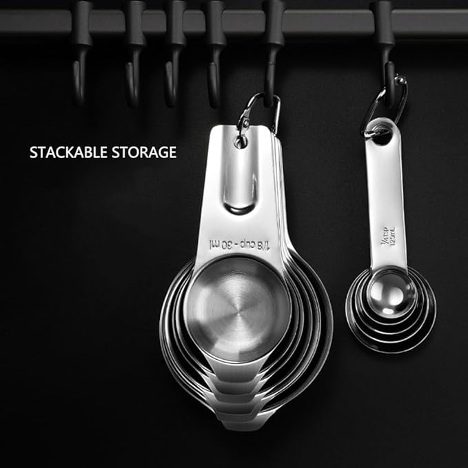 Measuring Cups and Spoons Set Heavy Duty 304 Metal Stainless Steel Measuring Cup Spoon Kitchen Gadgets for Cooking Baking (Set of 15)