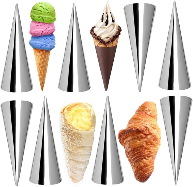 Non-stick Cream Horn Molds Stainless Steel, FantasyDay 5 inch Large Size Cannoli Tubes Kit Pack of 20 Baking Cones Pastry Roll Horn Croissant Mold - Christmas Anniversary Free Standing Cone Shape