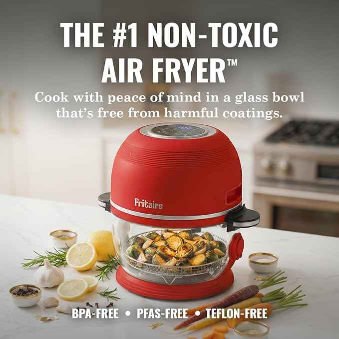 Non Toxic Air Fryer™ Pro | 9-in-1 Glass Air Fryer | Self-Cleaning | 5 Quart | Rotisserie and Tumbler | 400F Vortex For Even Cooking, BPA-Free Teflon Free, Recrisp, Roast, Bake, White