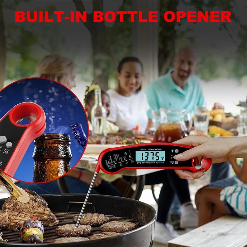 Digital Meat Thermometer | Instant Read, Waterproof | Magnetic Probe, Backlit Display | for Grill, BBQ, Cooking, Steak, Chicken, Burgers