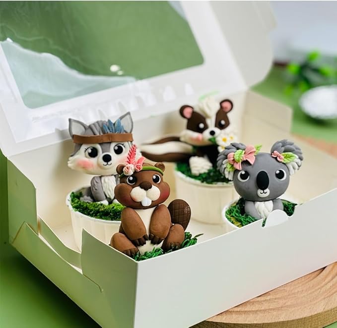 Fondant Molds Woodland Animal Cake Topper 6-count Kit Fox Wolf Tiger Koala Skunks Beavers