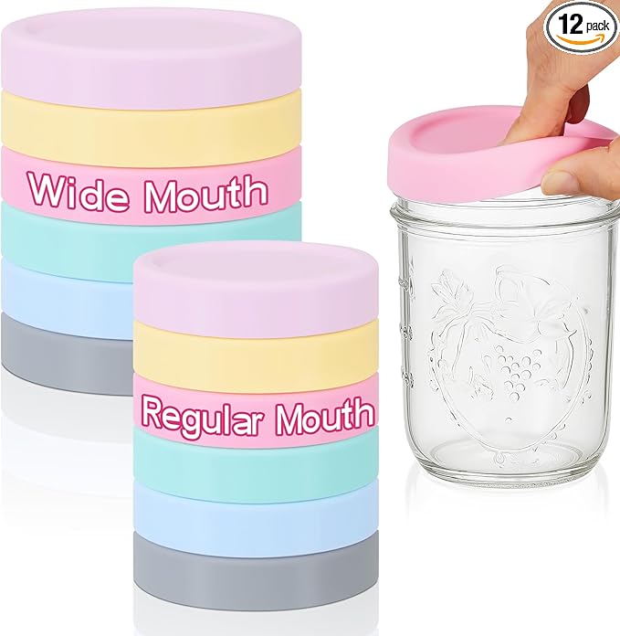 Teenyyou 12 Pcs Mason Jars 6 Wide and 6 Regular Mouth Lids Mason Jar Lids Thickened Leak Proof Lid for 86 mm and 70 mm Wide and Regular Mouth, Reusable Canning Jar Caps(Macaron)