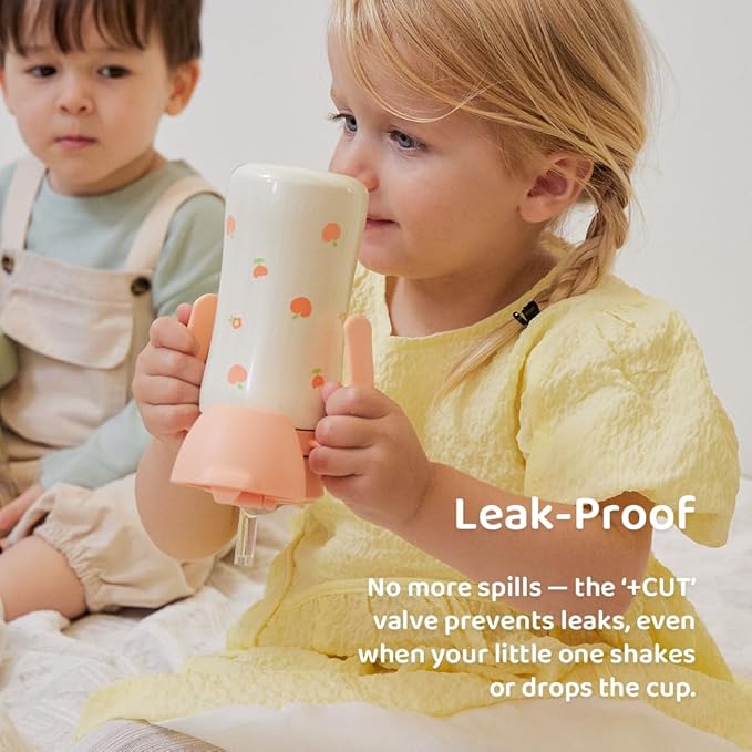 GROSMIMI Insulated 316 Stainless Steel Spill Proof Straw Cup, Water bottle with Flip Top for Toddlers, BPA Free (bear, 10oz)