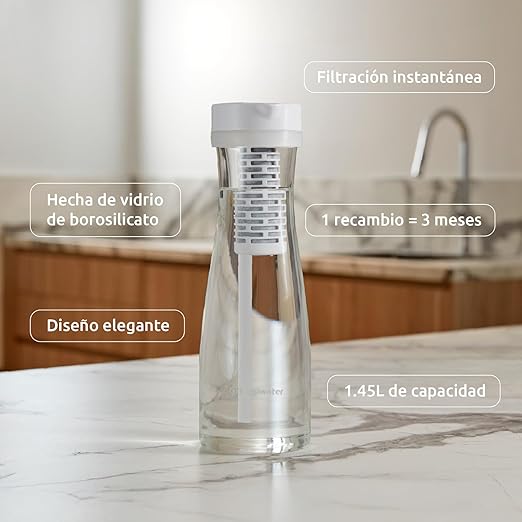 Tappwater Premium Water Filter Pitcher PitcherPro with SMR - 1,45L Glass Water Pitcher, Instant Filtration with Added Essential Minerals, removes limescale and +80 substances, Elegant Design