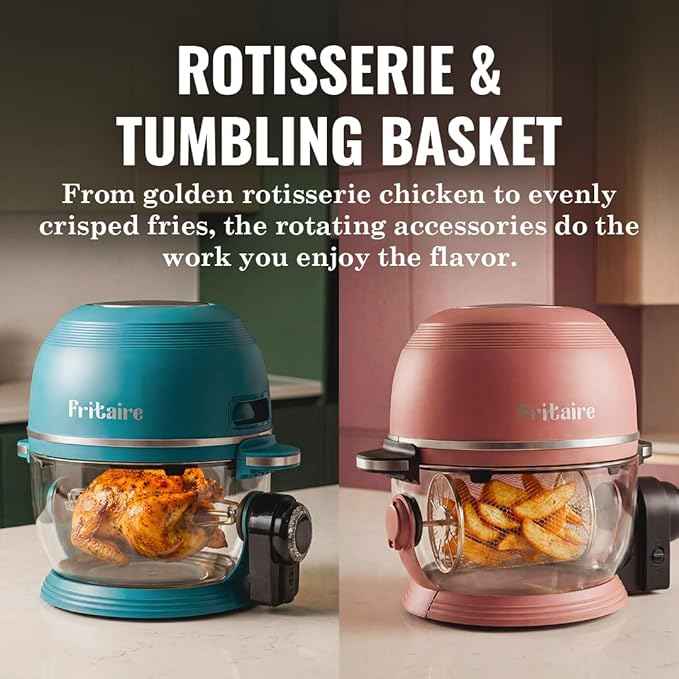 Non Toxic Air Fryer™ Pro | 9-in-1 Glass Air Fryer | Self-Cleaning | 5 Quart | Rotisserie and Tumbler | 400F Vortex For Even Cooking, BPA-Free Teflon Free, Recrisp, Roast, Bake, White
