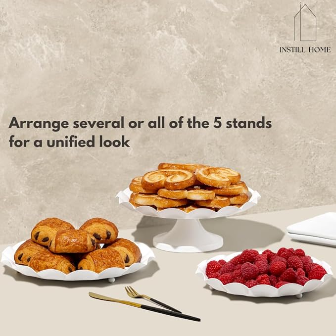 5-Piece Ruffled Metal Dessert Table Stand Set – Cake Stands, Tiered Cupcake Holders & Serving Trays - Ideal for Weddings, Birthdays, Baby Showers & Parties
