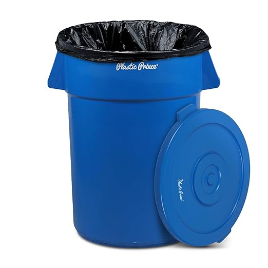 PLASTIC PRINCE 44 Gallon Round Trash Can with Lid Garbage Can Blue Waste Container for Home Garage Restaurants Warehouses