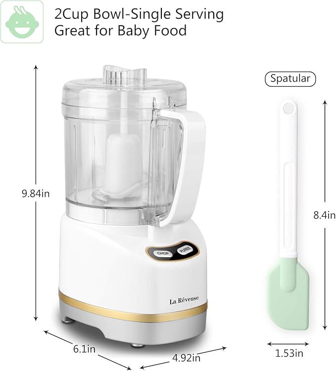 La Reveuse Electric Mini Food Processor Small Chopper 200 Watts 2-Cup Prep Bowl for Mincing Chopping Grinding Blending Pureeing (White)
