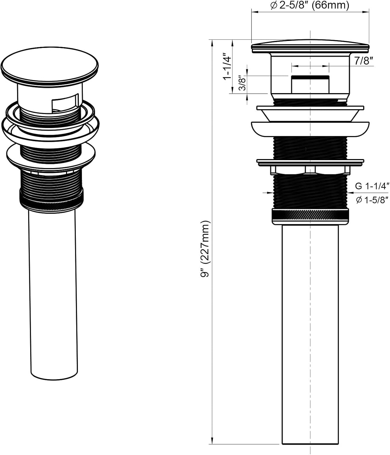 Dowell Pop Up Drain Stopper with Overflow for Bathroom Vanity/Vessel Sink (Black 6011 0710)