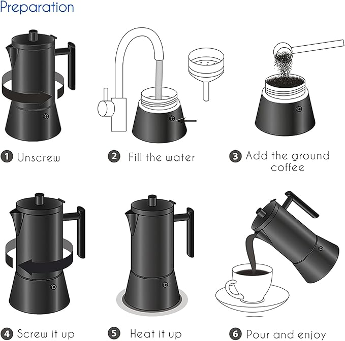 Easyworkz Diego Stovetop Espresso Maker Stainless Steel Italian Coffee Machine Maker 6Cup 10 oz Moka Pot Induction Espresso Pot - Matte Black