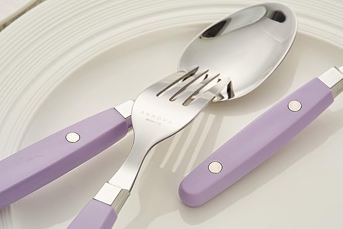 ANNOVA Silverware Set, Retro/Rivet Colorful Stainless Steel Tableware Kitchen Flatware Set Utensils, Includes Dinner Knives, Forks, Spoons, Salad Forks & Dessert Spoons (Lilac, 20 Pieces)