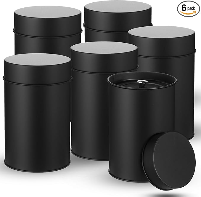 Zopeal 6 Pack Metal Tea Tin Canister with Airtight Double Lids 16 oz Round Tin Can with Lid Double Sealed Small Kitchen Container for Loose Tea Storage Coffee Sugar Candy Herbs and Spices