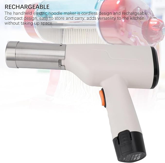 Electric Pasta Maker, Cordless 5-in-1 Noodle Maker Machine, Portable Handheld Pasta Press with Rechargeable Battery, Stainless Steel Pasta Maker for Homemade Spaghetti Ramen (US