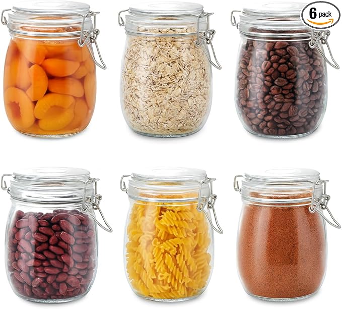 Glass Jars with Airtight Lids, 26oz Glass Storage Jars Set of 6, Thick Food Storage Containers for Pantry Organization, Kitchen Counter, Coffee, Pasta, Cereal