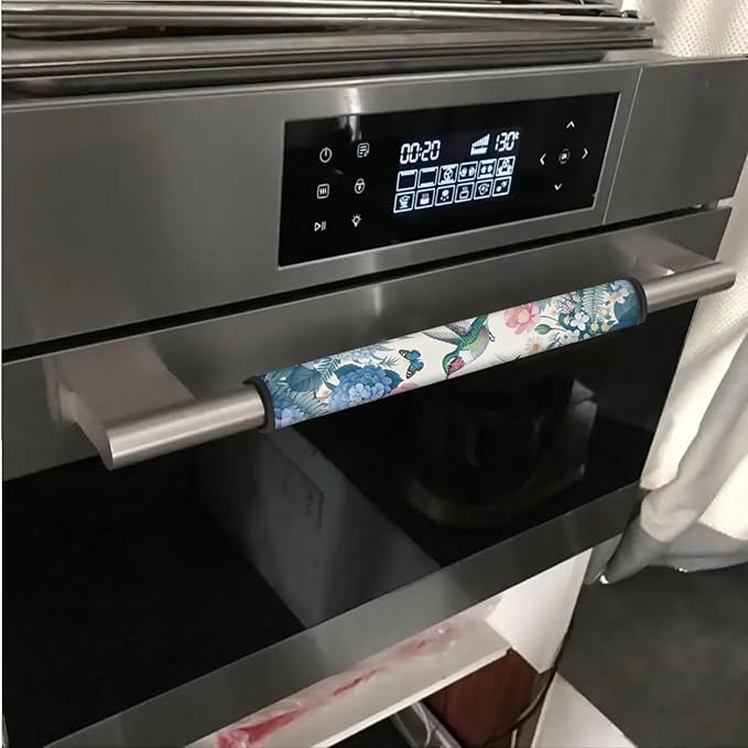 Refrigerator Door Handle Covers Set of 6 Washable Electric Appliance Decor Handles Anti-Skid Kitchen Accessories for Indoor Home Decor, Hummingbird Peony Daisy Butterfly