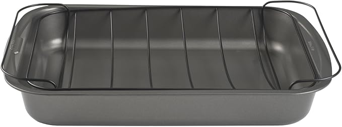 GoodCook Everyday Roast Pan with Rack Rectangular Nonstick Construction Large Capacity Metal Utensil-Safe, 15 x 11-Inch, Gray