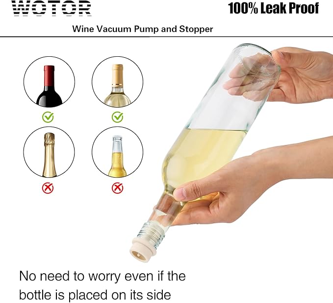 WOTOR Wine Saver Vacuum Pump with 4 Stoppers, Wine Stopper & Preserver, Reusable Bottle Sealer Keeps Fresh, Ideal Accessories Gift, Flat Handle (White) (Pack of 2)