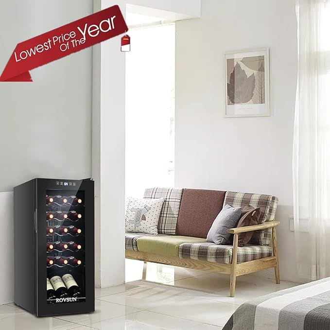 ROVSUN 18 Bottle Wine Fridge, Freestanding Compressor Wine Cooler Refrigerator, Beverage Wine Chiller with Digital Temperature Control & Double-layer Glass Door for Red White Wine, Champagne, Beer