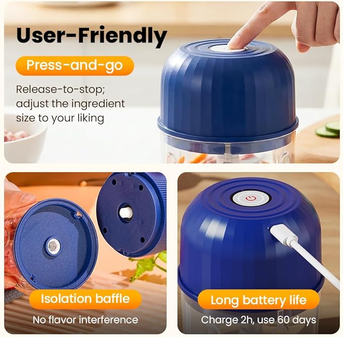 Electric Garlic Chopper, Mini Portable Veggie Chopper Garlic Grinder Onion Choppers, Wireless Electric Food Chopper Tool for Mashing Onion, Garlic, Chili, Ginger (Light Green)