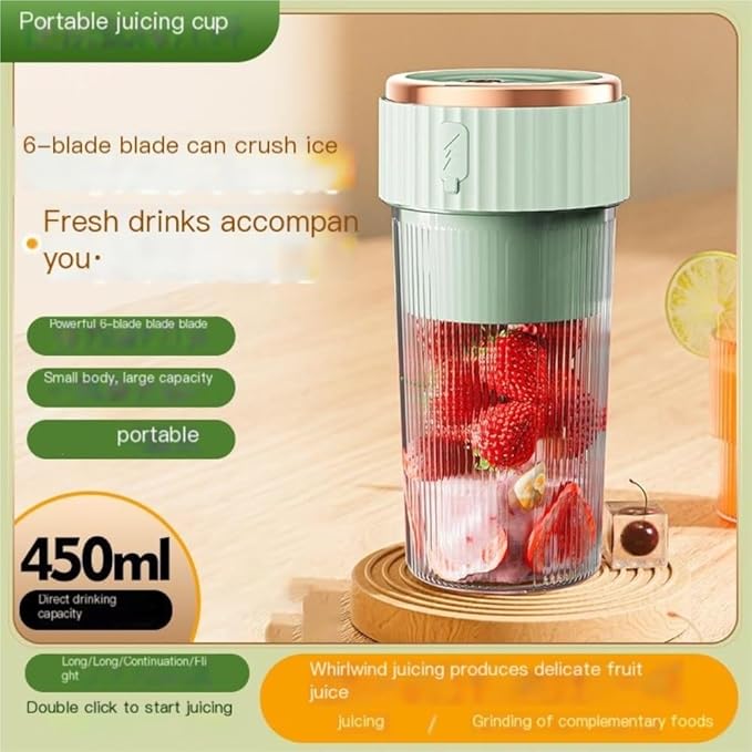 Portable 450ml Rechargeable Juicing Cup - USB - C Charging, 6 - Blade Design For Effortless Blending, Ideal For Home & Travel -Portable Juice Cup(White)
