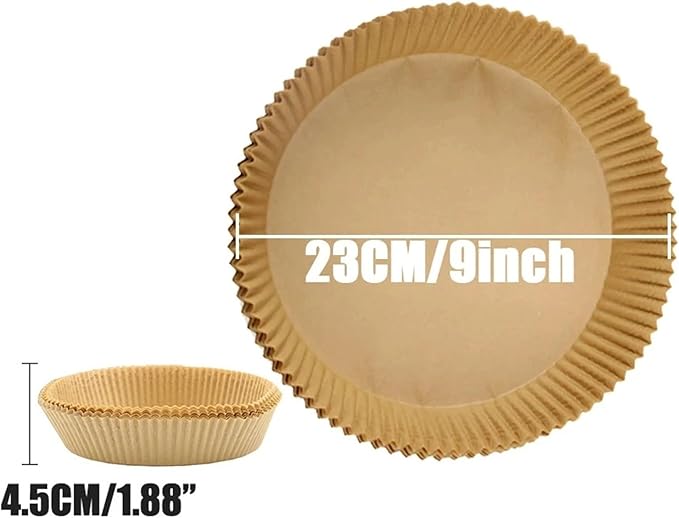 Large Air Fryer Disposable Paper Liners Nonstick 23cm Oven Airfryer Parchment Baking Paper ，Compatible For Ninja，Compatible For COSORI ，Grill Cooking Basket(23cm round,100 Pcs)