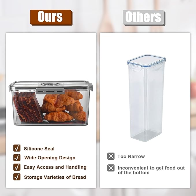 Gifhomfix Bread Box Bread Boxes for Kitchen Counter Airtight, Time Recording Bread Storage Container with Lid, Bread Keeper for Homemade Bread, Toast, Bagel, Donut and Cookies, LARGE Dark Grey