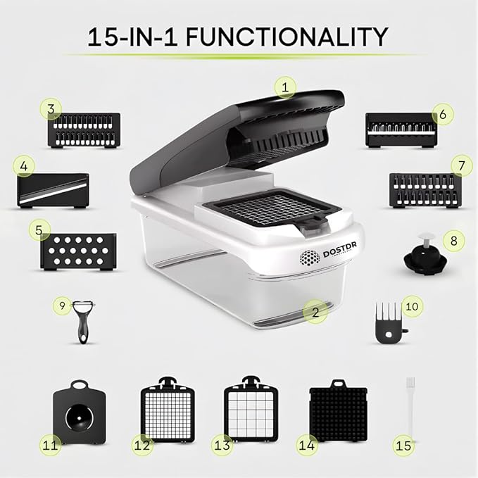 Compact Premium Vegetable Chopper, Mandoline Slicer, Veggie Chopper Food Chopper Container, Vegetable Cutter, Onion Salad Vegetable Chopper, Fruit Slicer, Shredding (White & Black)