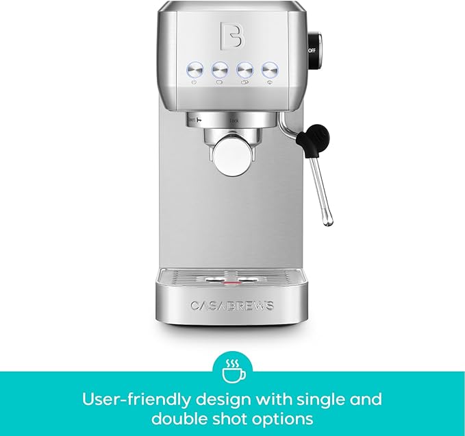 CASABREWS 3700 Essential Espresso Machine 20 Bar, Stainless Steel Cappuccino & Latte Coffee Maker with Steam Frother for Home, 43.9oz Water Tank, Silver