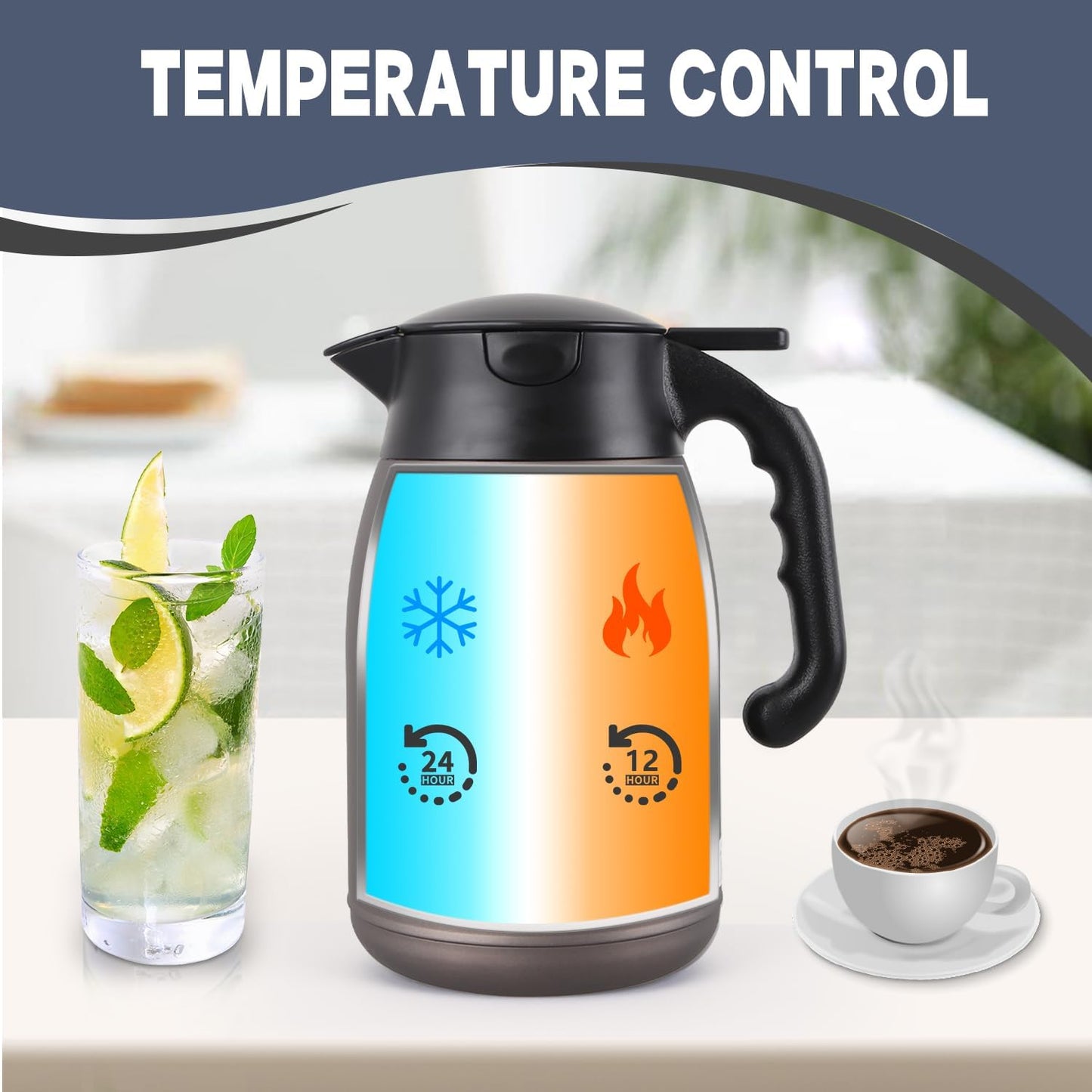 Thermal Coffee Carafe-71oz vacuum Coffee Carafe For Keeping Hot Liquids,Coffee Carafe,Thermal Stainless Steel, Coffee Carafes Press On Lid, Coffee Dispenser.(2.1l) oatmeal