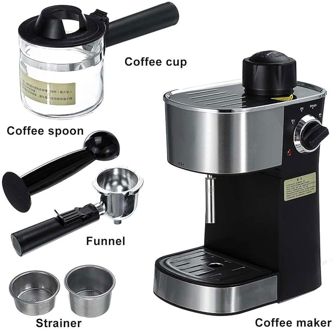 Espresso Maker with Steamer with Drip tray, Built-In Milk Frother and Reservoir with Adjustable Control Knob, 5 Bar Coffee Maker and Cappuccino Machine