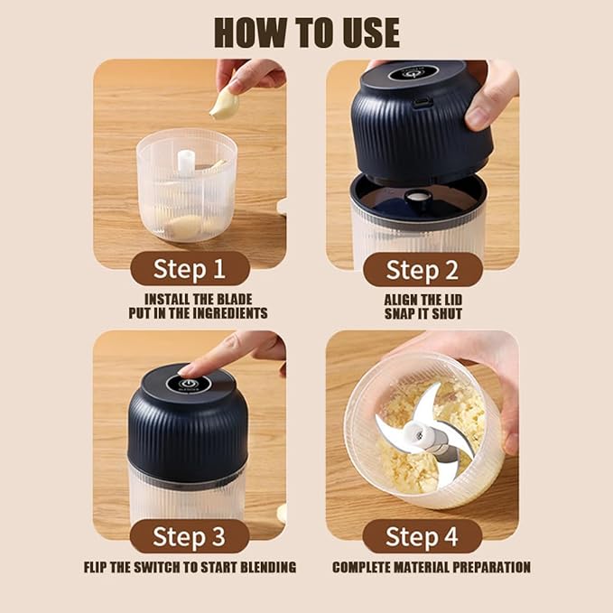 Electric Garlic Chopper, Mini Portable Veggie Chopper, Electric Onion Grinder with 6 Sharp Blade, Mini Food Processor with Container for Mashing Onion, Garlic, Chili, Ginger (2PCS*White)