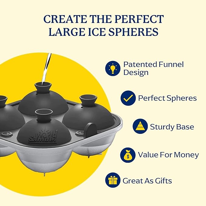 Samuelworld Large Silicone Premium Ice Trays, 2 Inches Big Cubes & 2.5 Inches Sphere Ice Molds - BPA Free, Craft Ice Maker for Gifting, Easy Release - Grey(With Ice Bag)