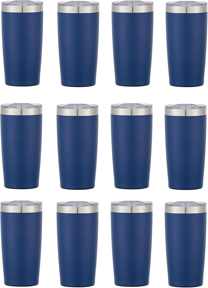 12 Ct of 20 Oz Two-Tone Himalayan Stainless Steel Tumbler with Lid – Navy Blue – Customizable Insulated Cups for Water, Coffee, Hot & Iced Drinks – Great for DIY, Events, Work