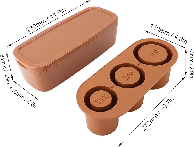 Silicone Ice Cube Tray, Spill Hollow Cylindrical Ice Tray, Easy Release, Safe, Large Capacity, Removable Lid, Reusable for Freezer (Brown)