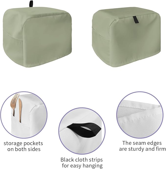 Sage Green Bread Maker Toaster Cover with Pockets, Dust-Proof - 12x11x8in