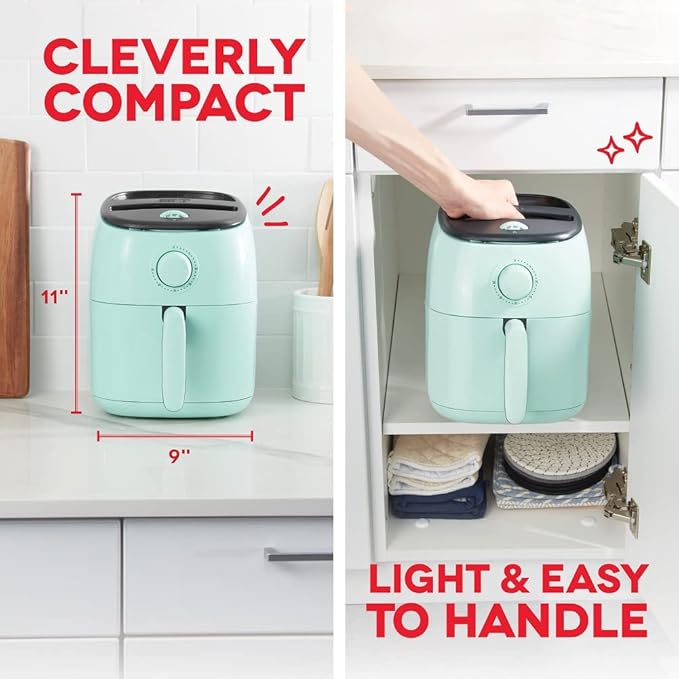 Dash Tasti-Crisp™ Air Fryer - AirCrisp® Technology - Compact Design with Adjustable Temperature Control - Nonstick Fry Basket & Auto Shut-Off Feature - 2.6 Quarts - Aqua