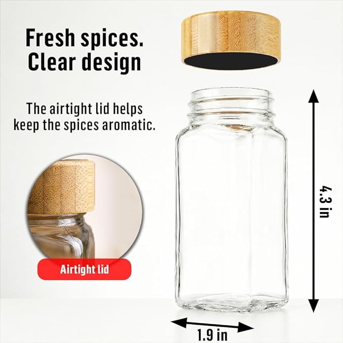 Deco haus Glass Spice Jars with Bamboo lids 36set [LABELS incl] Spice Containers with Labels, Funnel & Chalk Marker - Empty Herb Seasoning Containers, Small Seasoning Bottles for Herb with Wooden Lid