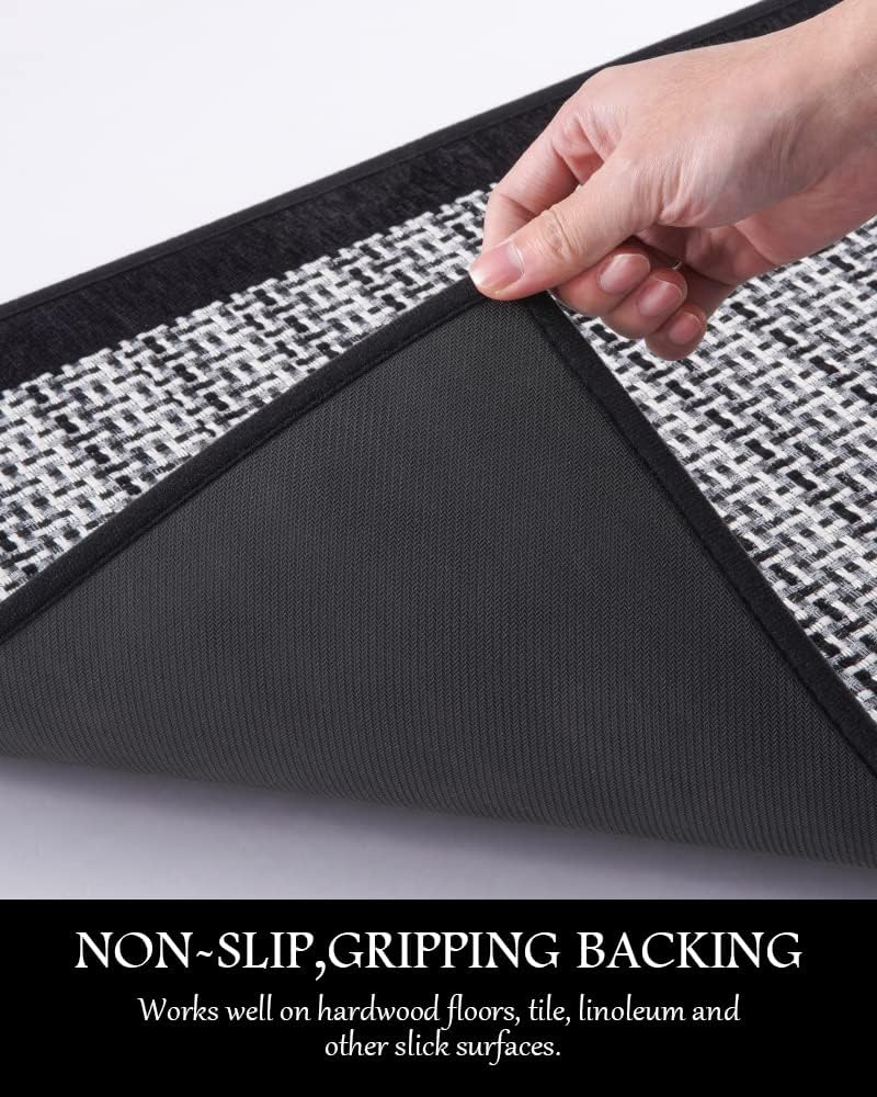 PADOOR Kitchen Mats for Floor, Kitchen Rugs Non Slip Washable, Rubber Backed Kitchen Runner Super Absorbent Long Kitchen Floor Mat Sink Rug, 20”x70” Black