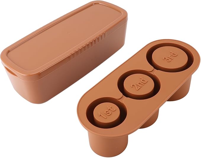 Silicone Ice Cube Tray, Spill Hollow Cylindrical Ice Tray, Easy Release, Safe, Large Capacity, Removable Lid, Reusable for Freezer (Brown)